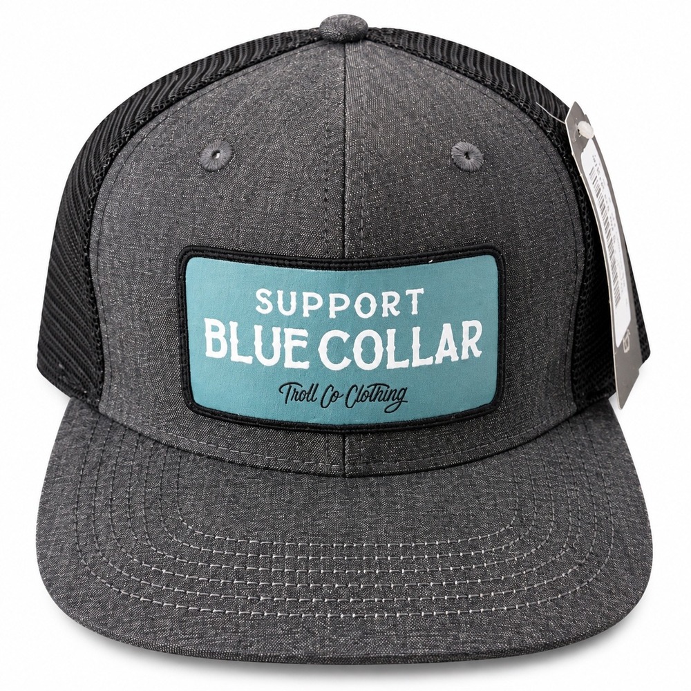 NEW Troll Co Clothing Support Blue Collar Barricade Flat Bill Snapback Hat grey